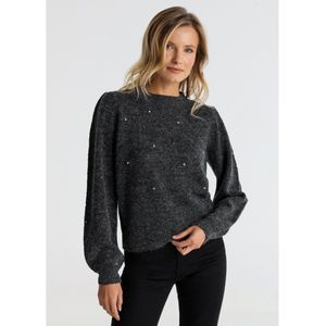 Victorio & Lucchino, V&Lvoor vrouwen. 350058064 Opengewerkte gebreide trui met grijze juwelen (XS), Casual, Grijs, Acryl, Lange mouwen