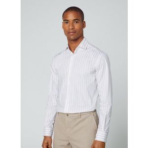 Hackett Londonvoor mannen. HM309607 Fijn gestreept overhemd wit (S), Casual, Katoen, Klassiek, Lange mouwen