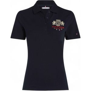 Tommy Hilfigervoor vrouwen. WW0WW43609 Poloshirt met marinelogo (XS), Casual, Korte mouwen, Biologisch katoen, Duurzaam, Marineblauw