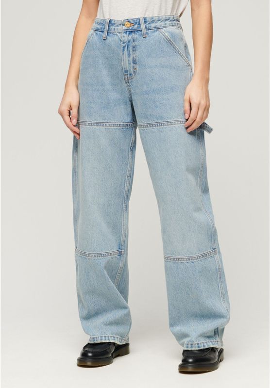 Superdryvoor vrouwen. W7011067A Carpenter blauwe jeans met middelhoge taille (28/30), Casual, Katoen, Denim