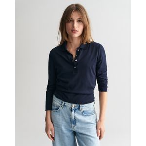 Gantvoor vrouwen. 4201259 Naadloos poloshirt lange mouw marine (S), Casual, Lange mouwen, Marineblauw