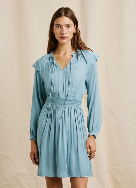 Pepe Jeans - PL9537712 - Jurk - Blauw - Casual - Polyester - Lange Mouwen