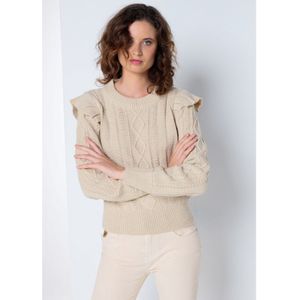 Lois Jeansvoor vrouwen. 452832392 Trui met beige ruches (XS), Casual, Acryl, Lange mouwen