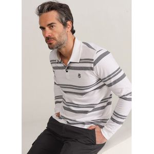 Bendorffvoor mannen. 830545278 Gestreept poloshirt met lange mouwen en witte jacquardkraag (XL), Casual, Katoen