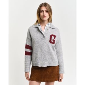 Gantvoor vrouwen. 4805289 Grijze gebreide polotrui met intarsia G (XXL), Casual, Grijs, Wol