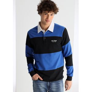 Lois Jeansvoor mannen. 132763983 Poloshirt met lange mouwen en tweekleurige blauwe strepen (3XL), Casual, Katoen