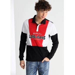 Lois Jeansvoor mannen. 132723967 Driekleur poloshirt lange mouw zwart (S), Casual, Katoen, Lange mouwen