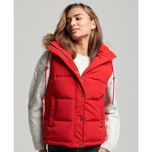 Superdryvoor vrouwen. W5011551A Gewatteerd vest van imitatiebont Everest marine (XXS), Casual, Polyester, Marineblauw