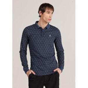 Bendorffvoor mannen. 830565291 Poloshirt met lange mouwen en marine miniprint (S), Casual, Katoen, Polyester, Marineblauw