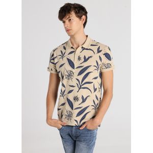 Lois Jeansvoor mannen. 133033078 Bedrukte Discover beige polo (S), Casual, Katoen, Korte mouwen