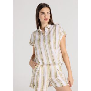 Lois Jeansvoor vrouwen. 431742726 Shirt met korte mouwen en meerkleurig waterverfstreeppatroon (XS), Casual, Veelkleurig, Katoen