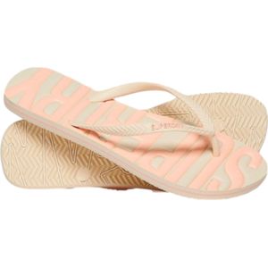 Superdryvoor vrouwen. WF310228A Teenslippers met logo Logo beige (38/39), Plat, Geen, Strandkleding