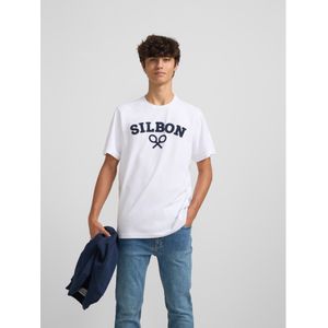 Silbonvoor mannen. 124611 T-shirt racket sok wit (S), Casual, Katoen, Korte mouwen