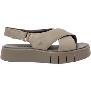 Artvoor vrouwen. 1185511SF003_020 Leren sandalen 1855 Malaga grijs (40), Leer, Plat, 3 tot 5 cm, Klittenband, Casual