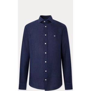 Hackett Londonvoor mannen. HM309041 Kledingstuk marine overhemd (XXL), Blauw, Casual, Vlas, Lange mouwen