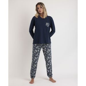 Admasvoor vrouwen. 62594-0-000216 Pyjama Lange Mouwen Kanten Romantisch Winter Zeemacht (XL), Homewear, Katoen, Marineblauw