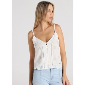 Lois Jeansvoor vrouwen. 423142703 Top met witte vrijheid geborduurde schouderbandjes met knopen (S), Casual, Viscose, Mouwloos / spaghettiba
