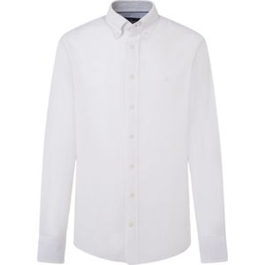 Hackett Londonvoor mannen. HM3010015 Overhemd Textured Linen Trim wit (L), Casual, Katoen, Lange mouwen