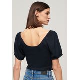 Superdryvoor vrouwen. W6011857A Marine gebreid T-shirt met ruches (XXS), Casual, Viscose, Korte mouwen, Marineblauw