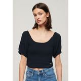 Superdryvoor vrouwen. W6011857A Marine gebreid T-shirt met ruches (XXS), Casual, Viscose, Korte mouwen, Marineblauw