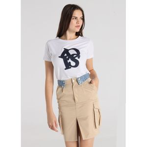 Lois Jeansvoor vrouwen. 411552712 Hoge taille rok met beige smokwerk in de tailleband met figuurnaden (26), Casual, Polyester