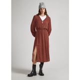 Pepe Jeans - PL953419 - Midi-jurk - Granaatappel - Viscose - Lange Mouwen