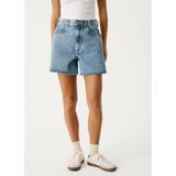 Jeans - Blauw Denim - Effen - Loosefit - High Waist - Kort