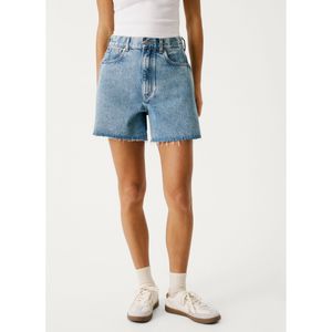 Jeans - Blauw Denim - Effen - Loosefit - High Waist - Kort