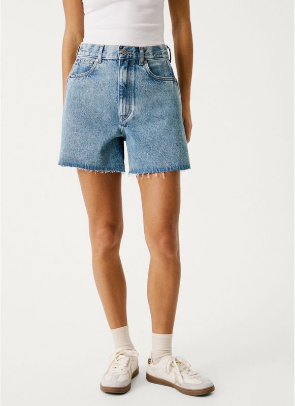 Jeans - Blauw Denim - Effen - Loosefit - High Waist - Kort