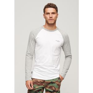 Superdryvoor mannen. M6010801A Essential baseball t-shirt lange mouw wit, groen (L), Casual, Katoen, Lange mouwen