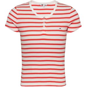 Tommy Jeansvoor vrouwen. DW0DW19502 Slank bordeauxrood t-shirt met korte mouwen (XS), Casual, Biologisch katoen, Duurzaam