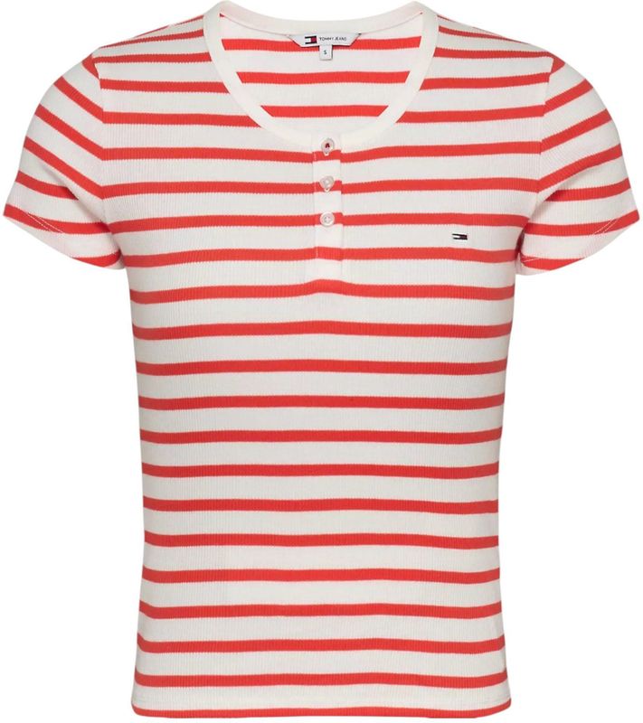 Tommy Jeansvoor vrouwen. DW0DW19502 Slank bordeauxrood t-shirt met korte mouwen (XS), Casual, Biologisch katoen, Duurzaam