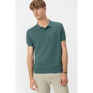 elPulpovoor mannen. 11040926443 Groene crêpe gebreide polo (S), Casual, Katoen, Korte mouwen