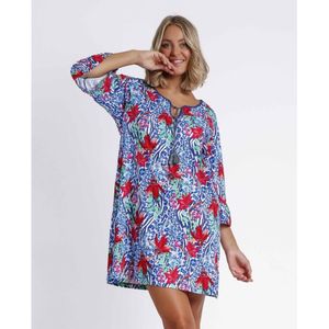 Admasvoor vrouwen. 19720-0-000204 Zomer Jungle jurk blauw (M), Casual, Katoen, Viscose, 3/4 mouw