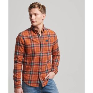 Superdryvoor mannen. M4010727A Biologisch katoenen houthakkershemd met oranje ruitpatroon (S), Casual, Lange mouwen, Duurzaam