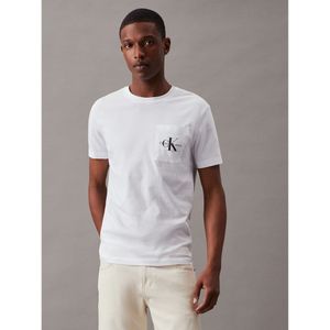 Calvin Klein Jeansvoor mannen. J30J320936 T-shirt met monogram en zakken wit (S), Casual, Katoen, Korte mouwen