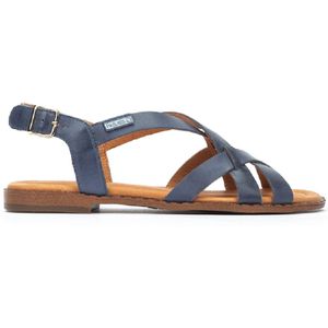 Pikolinosvoor vrouwen. W0X-0556ST Blauwe Algar leren platte sandalen (36), Leer, Gesp, Casual