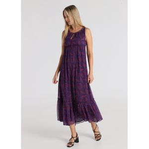 Lois Jeansvoor vrouwen. 448302690 Mouwloze lange jurk minoprint met lila vetersluiting bij de halslijn (XS), Casual, Polyester, Mouwloos / s