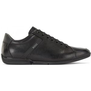 BOSSvoor mannen. 50471262 Low top sportschoenen in zwart leer (47), Plat, 1 tot 3 cm, Veters, Casual