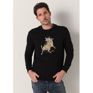 Lois Jeansvoor mannen. 165593352 Sweatshirt met zwarte stierafbeelding (S), Casual, Katoen, Lange mouwen