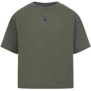 Conversevoor meisjes. 4CD915 Vierkant T-shirt met groene Chuck-patch (M), Casual, Katoen, Korte mouwen, kinderkleding