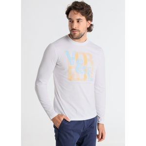 Victorio & Lucchino, V&Lvoor mannen. 650247133 T-shirt met lange mouwen en witte graphic op de borst (S), Casual, Katoen