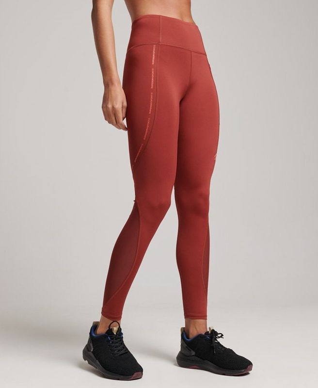 Superdryvoor vrouwen. WS311639A Strakke legging lang mesh Active rood (6 = 34), Sportief, Meerdere sporten, Gerecycled polyester, Duurzaam