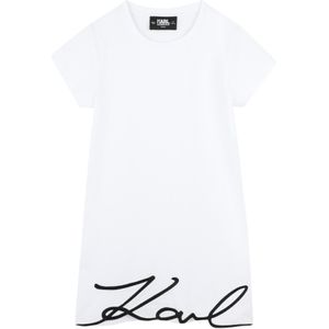 Karl Lagerfeldunisex voor kinderen. Z30454 Witte jurk met korte mouwen (6años= 114cm), Casual, Katoen, kinderkleding