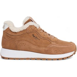 Pepe Jeansvoor vrouwen. PLS60015 Dean Block bruin leren sportschoenen (38), Plat, Veters, Casual