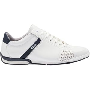 BOSSvoor mannen. 50498282 Saturn leren schoenen wit (44), Leer, Plat, Veters, Casual