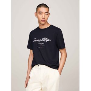 Tommy Hilfigervoor mannen. MW0MW33691 Exclusief gebreid T-shirt met marineblauw Script-logo (XL), Casual, Katoen, Korte mouwen