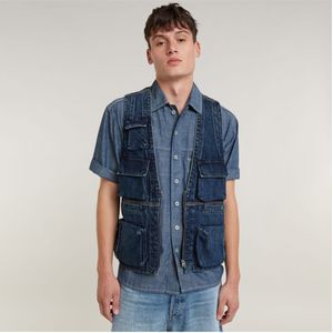 G-Starvoor mannen. D24883-D577-G334 Denim gilet blauw (L), Casual, Biologisch katoen, Duurzaam