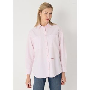 Lois Jeansvoor vrouwen. 431702662 Shirt met lange mouwen en roze geweven streep (XL), Casual, Katoen