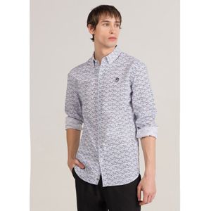 Bendorffvoor mannen. 840345232 Popeline overhemd met lange mouwen en blauwe miniprint (S), Casual, Katoen